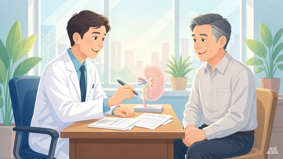 医生耐心向患者解释病情